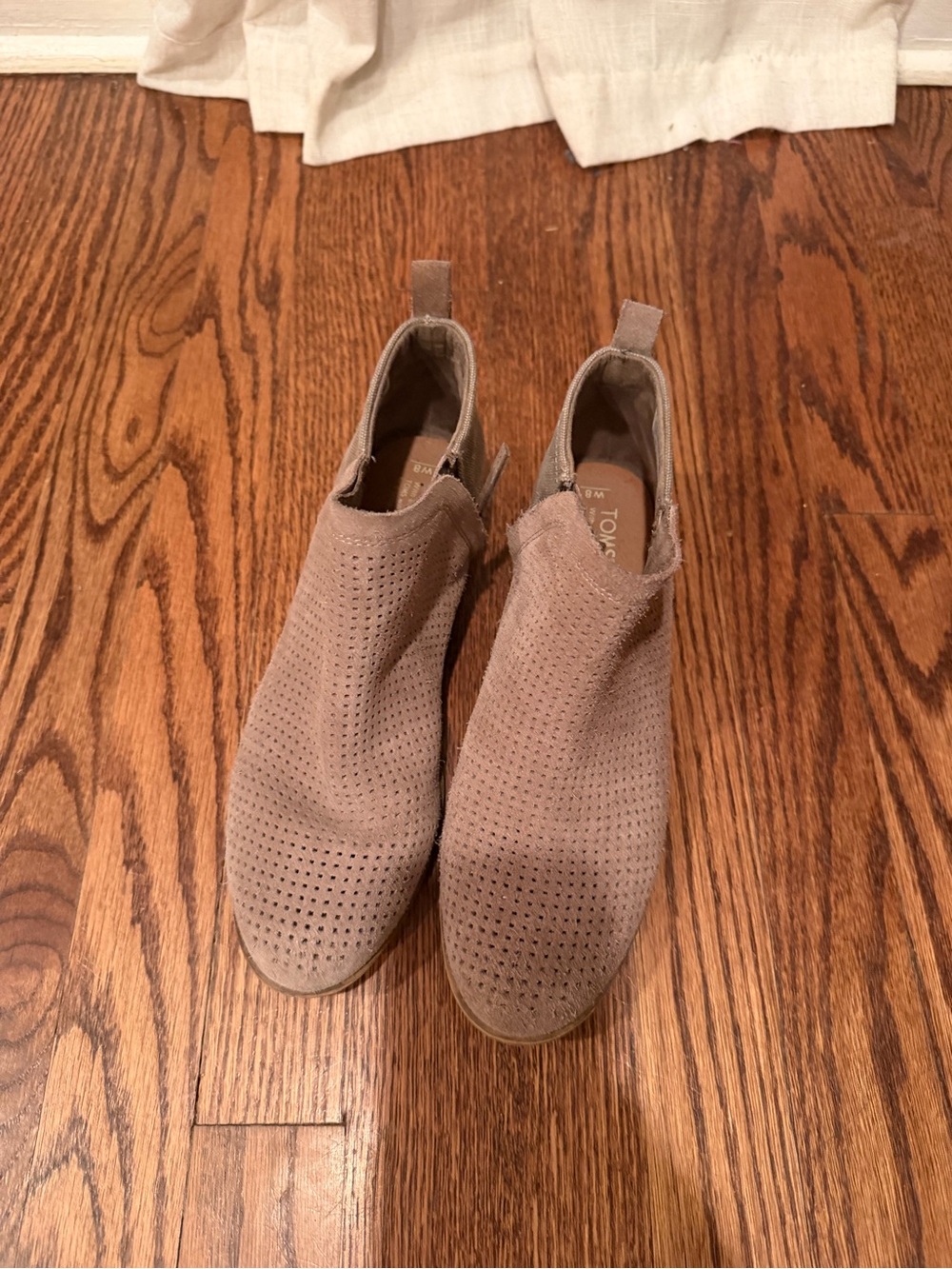TOMS Perforated Suede Ankle Booties in Taupe